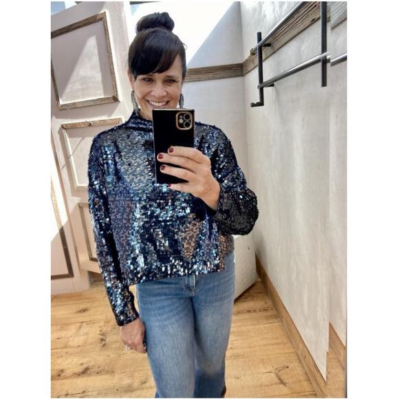 Anthropologie Pilcro Alani Cashmere Sequin Mock-Neck Sweater Size Small - Picture 2 of 13